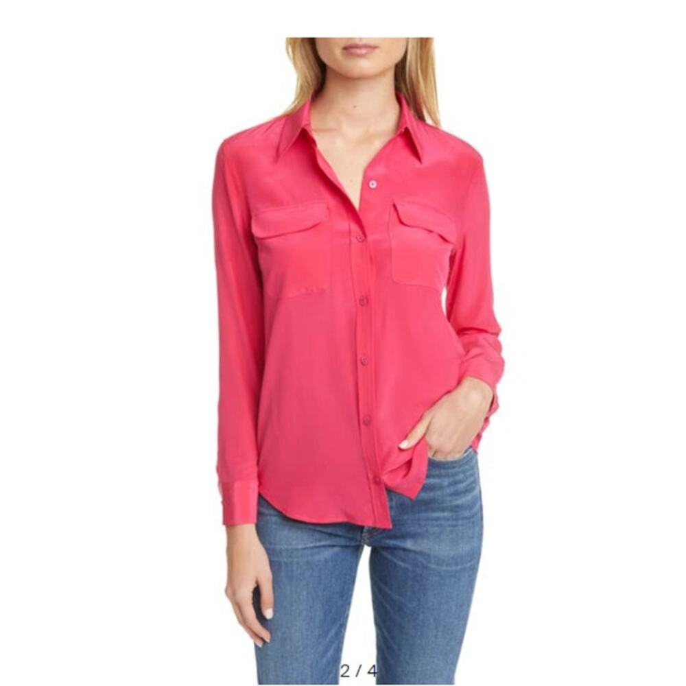 Equipment Slim-fit Signature Silk Blouse Impala Lily Pink NEW Size Medium $214